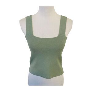 Zinzane Square Neck Knit Tank Top Green Size Small